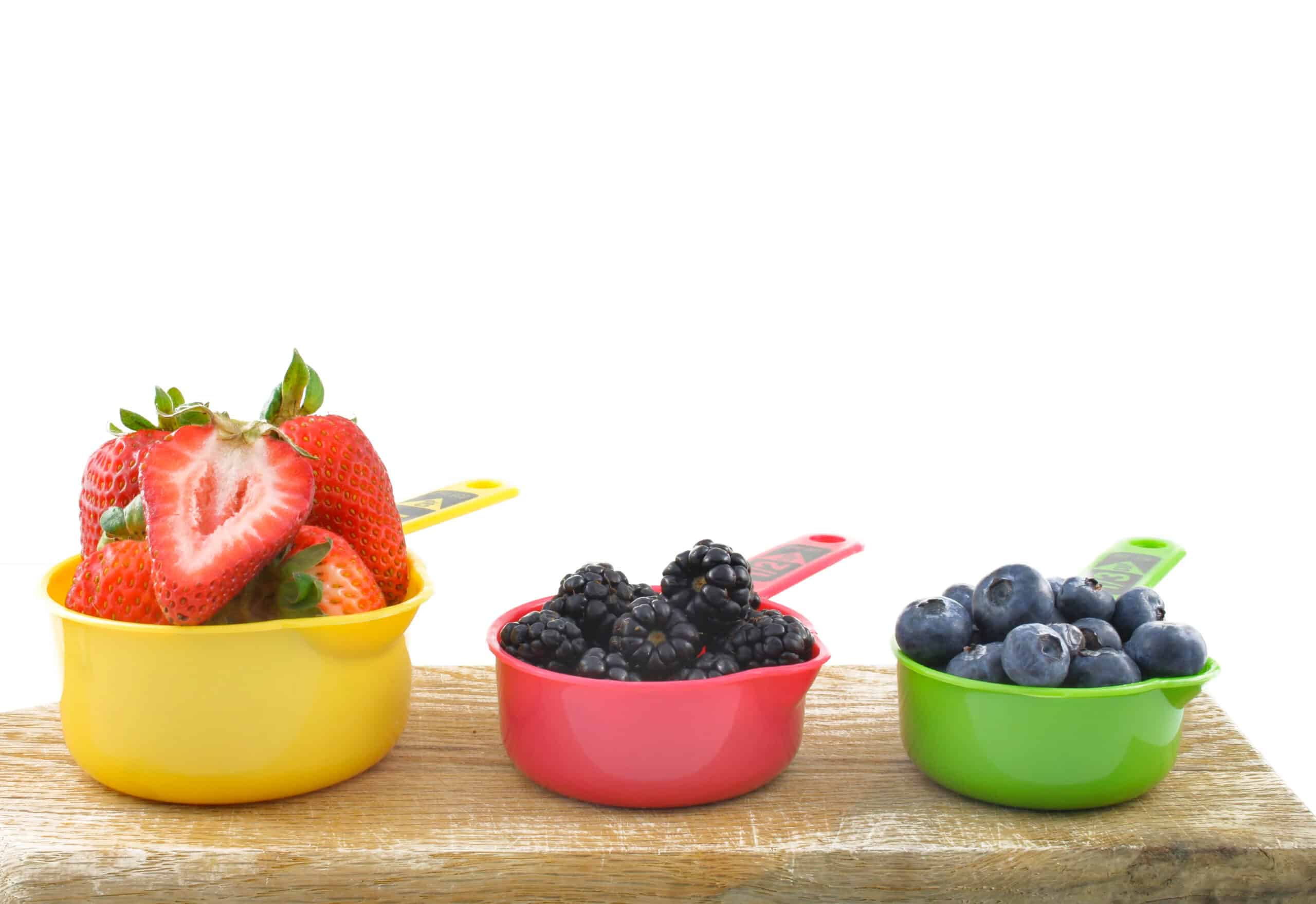 fruit inside 3 measuring cups