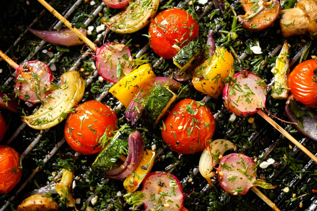 veggie kabobs on a grill