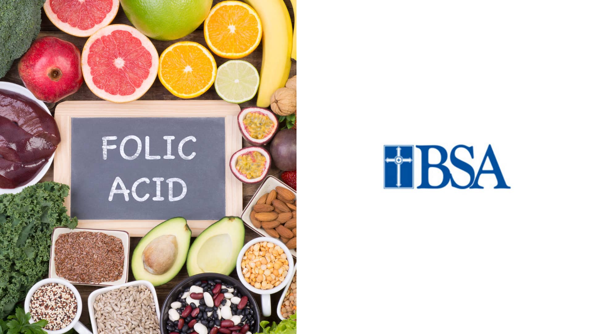 fruit platter with folic acid written on a chalk board