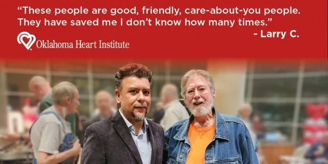 “These people are good, friendly, care-about-you people” testimonial over a picture of two smiling men