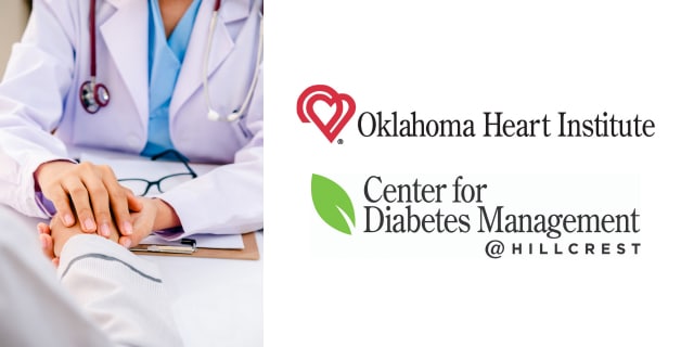center for diabetes management logo next to picture of a doctor holding a patient's hand