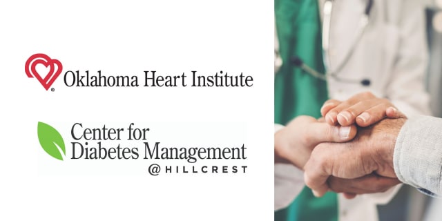 center for diabetes management logo next to picture of a doctor holding a patient's hand