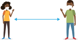 Two people standing social distancing